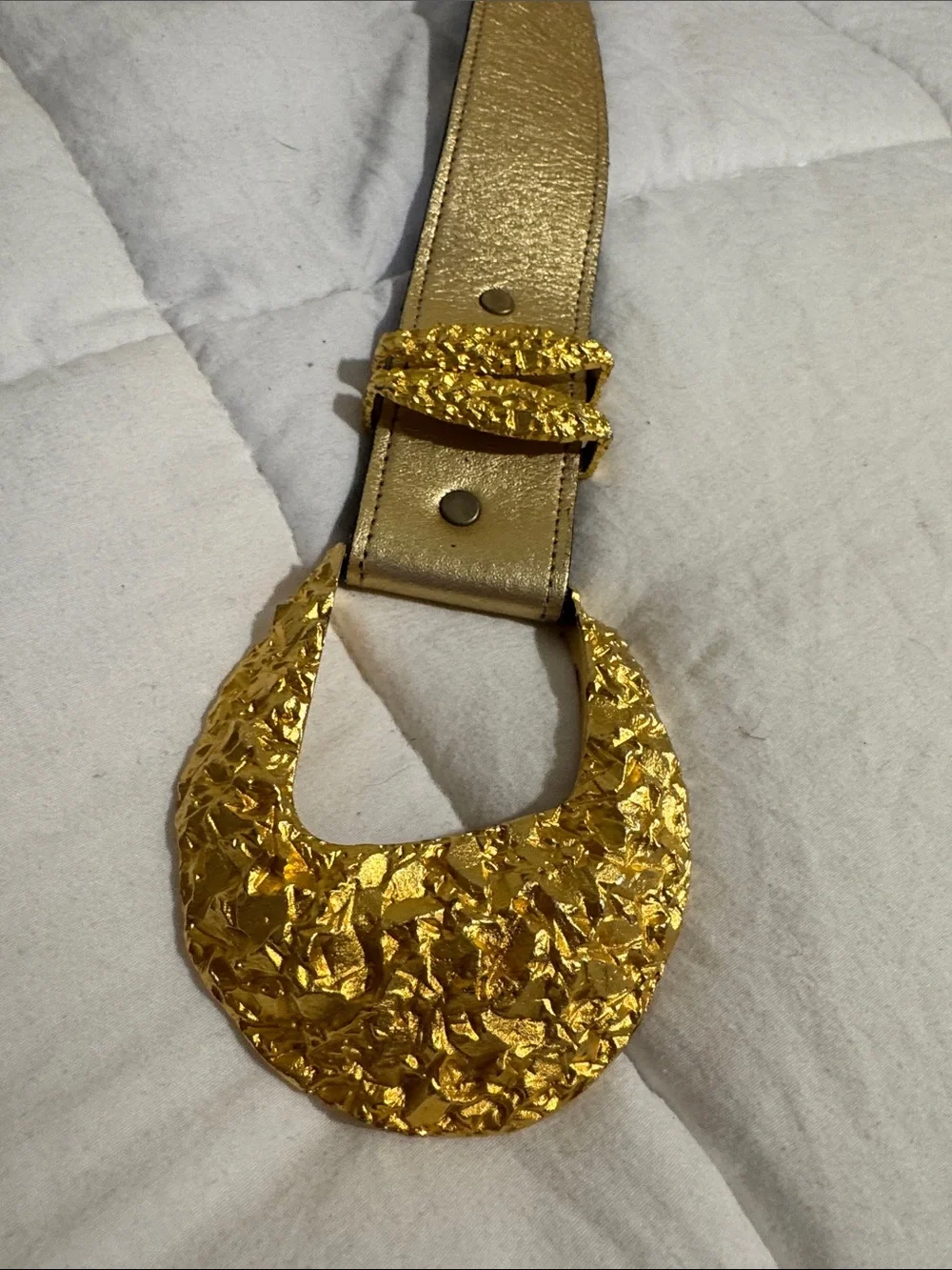 Vintage R. Spencer Designs Gold Leather Statement Belt Ornate Buckle Wide Waist